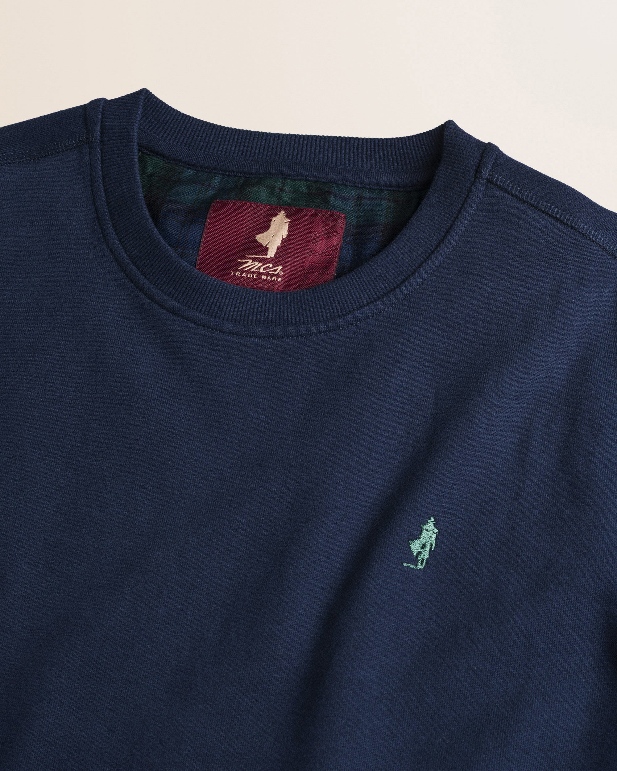 Felpa Girocollo in Cotone Smerigliato dettaglio - Navy Blue