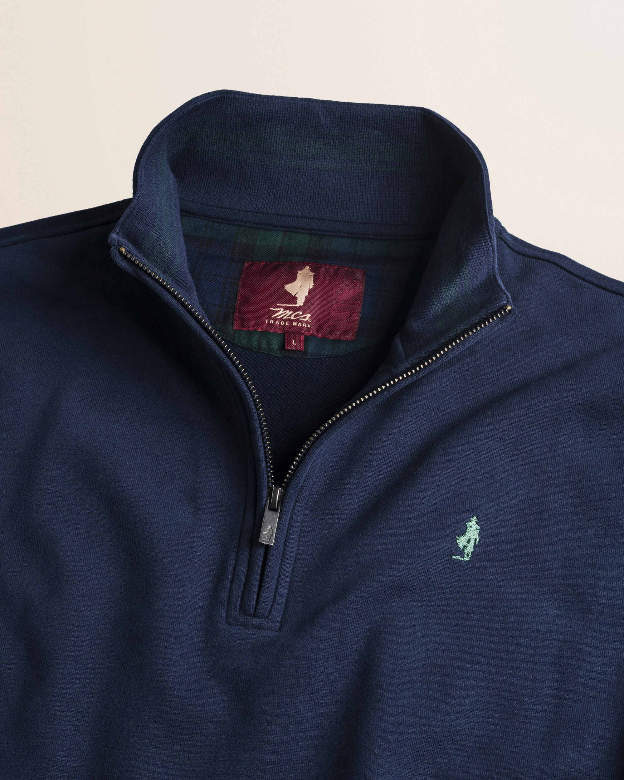Felpa Mezza Zip in Cotone Smerigliato dettaglio - Navy Blue