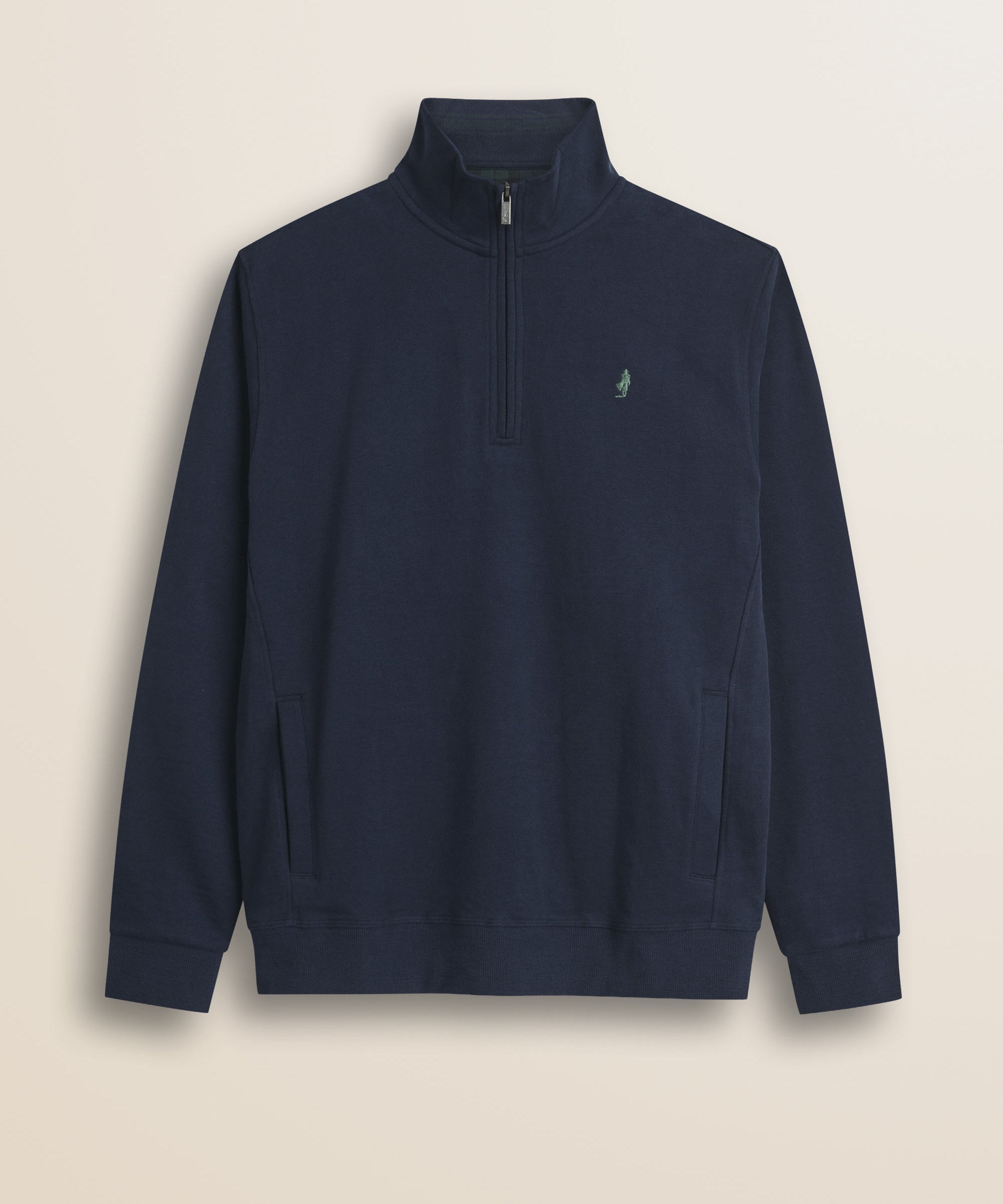 Felpa Mezza Zip in Cotone Smerigliato fronte - Navy Blue