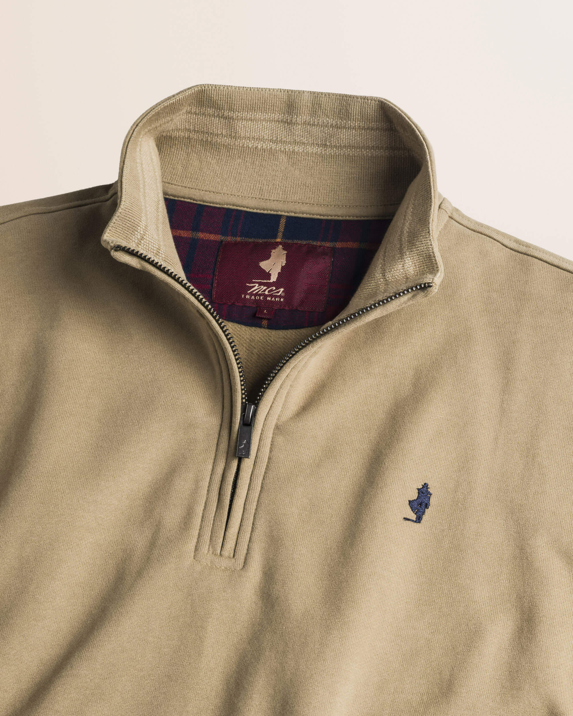 Felpa Mezza Zip in Cotone Smerigliato dettaglio - Elmwood Brown