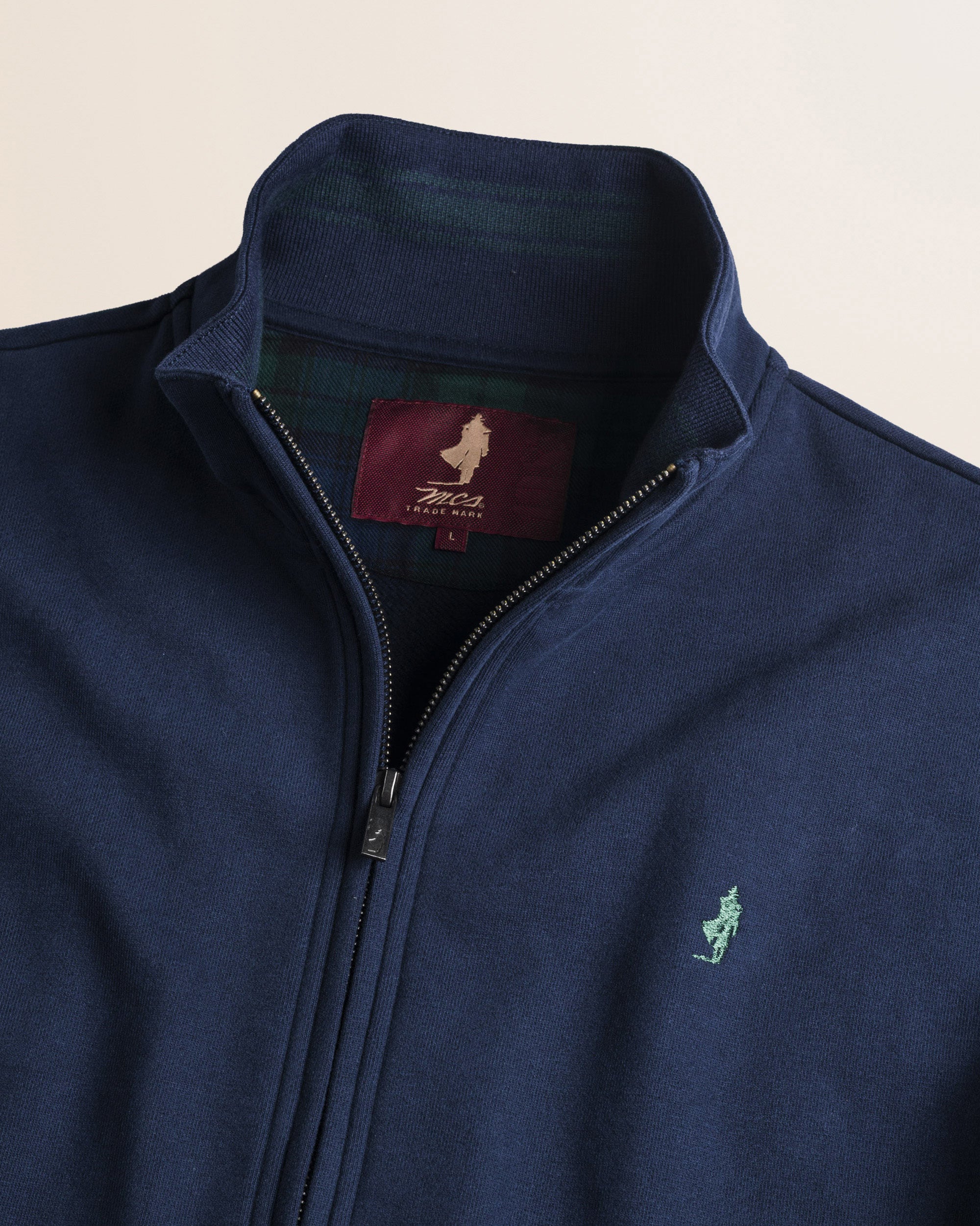 Felpa Full Zip in Cotone Smerigliato dettaglio - Navy Blue