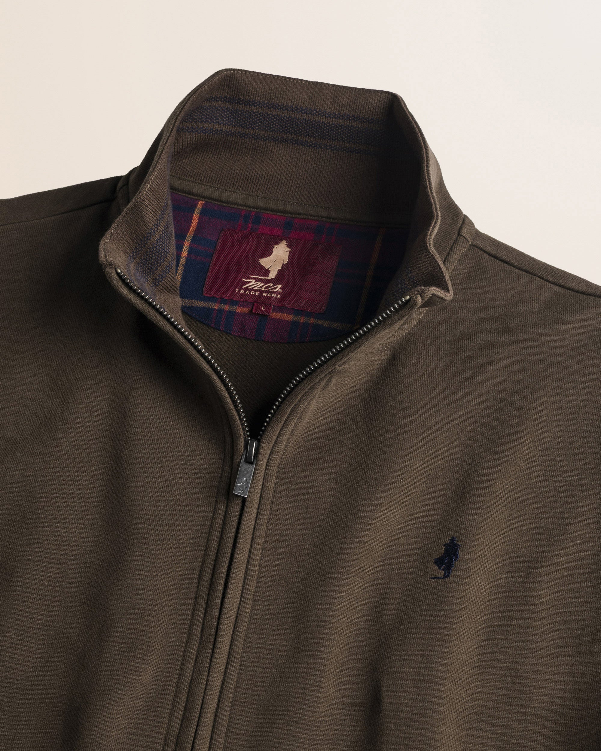 Felpa Full Zip in Cotone Smerigliato dettaglio - Chocolate