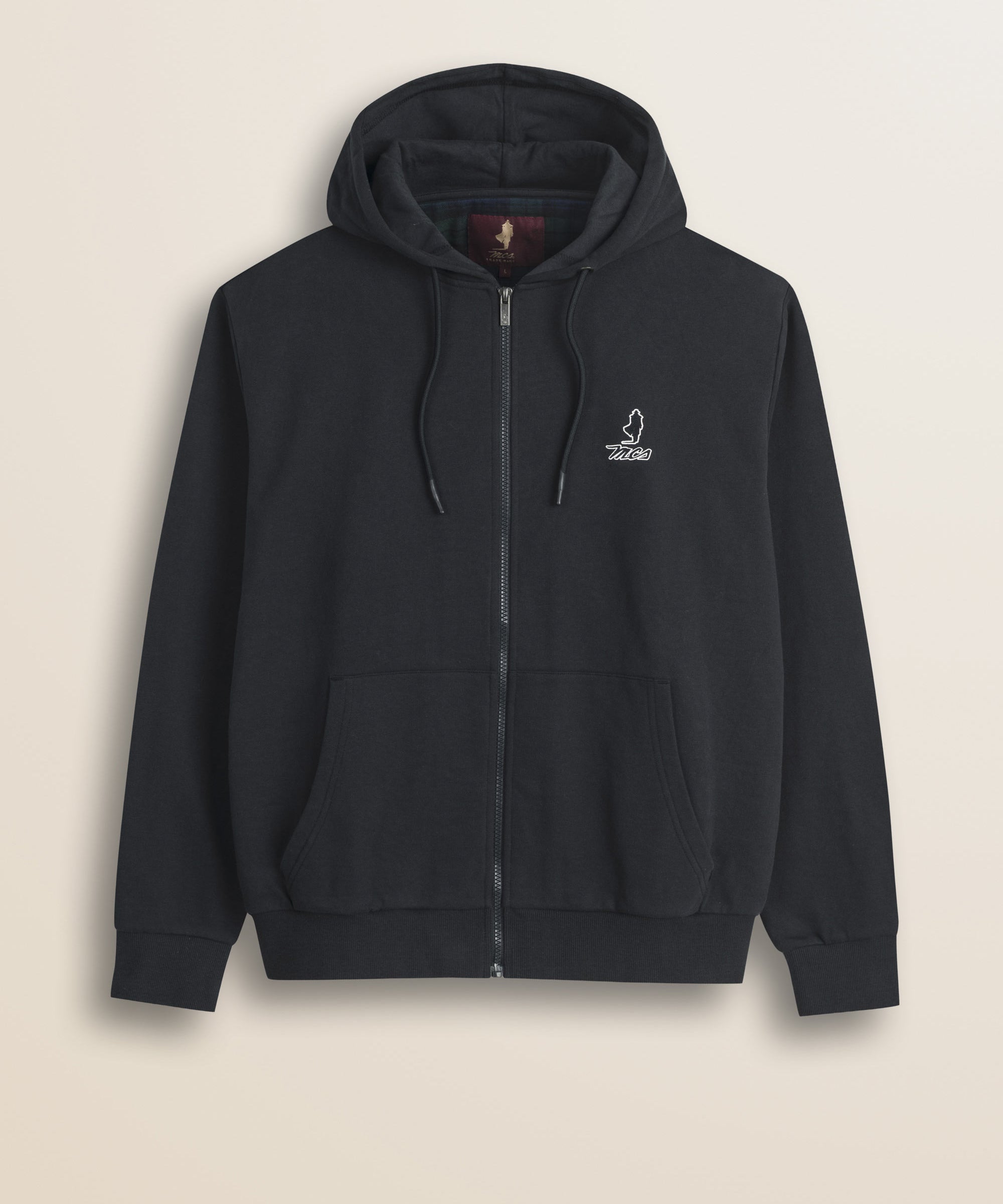 Felpa con Cappuccio Full Zip in Cotone fronte - Black