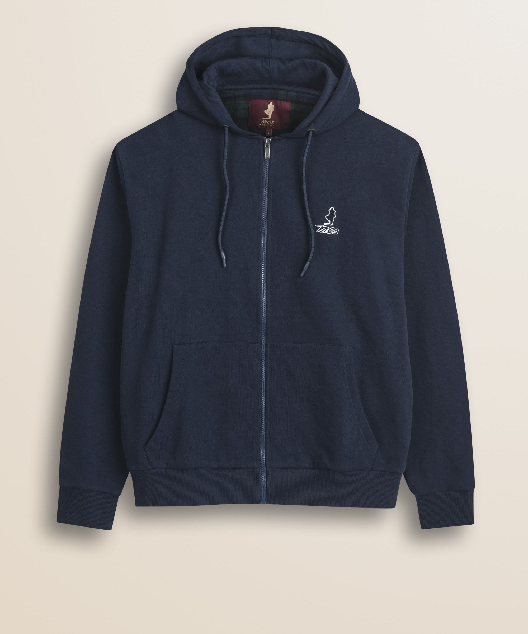 Felpa con Cappuccio Full Zip in Cotone fronte - Navy Blue