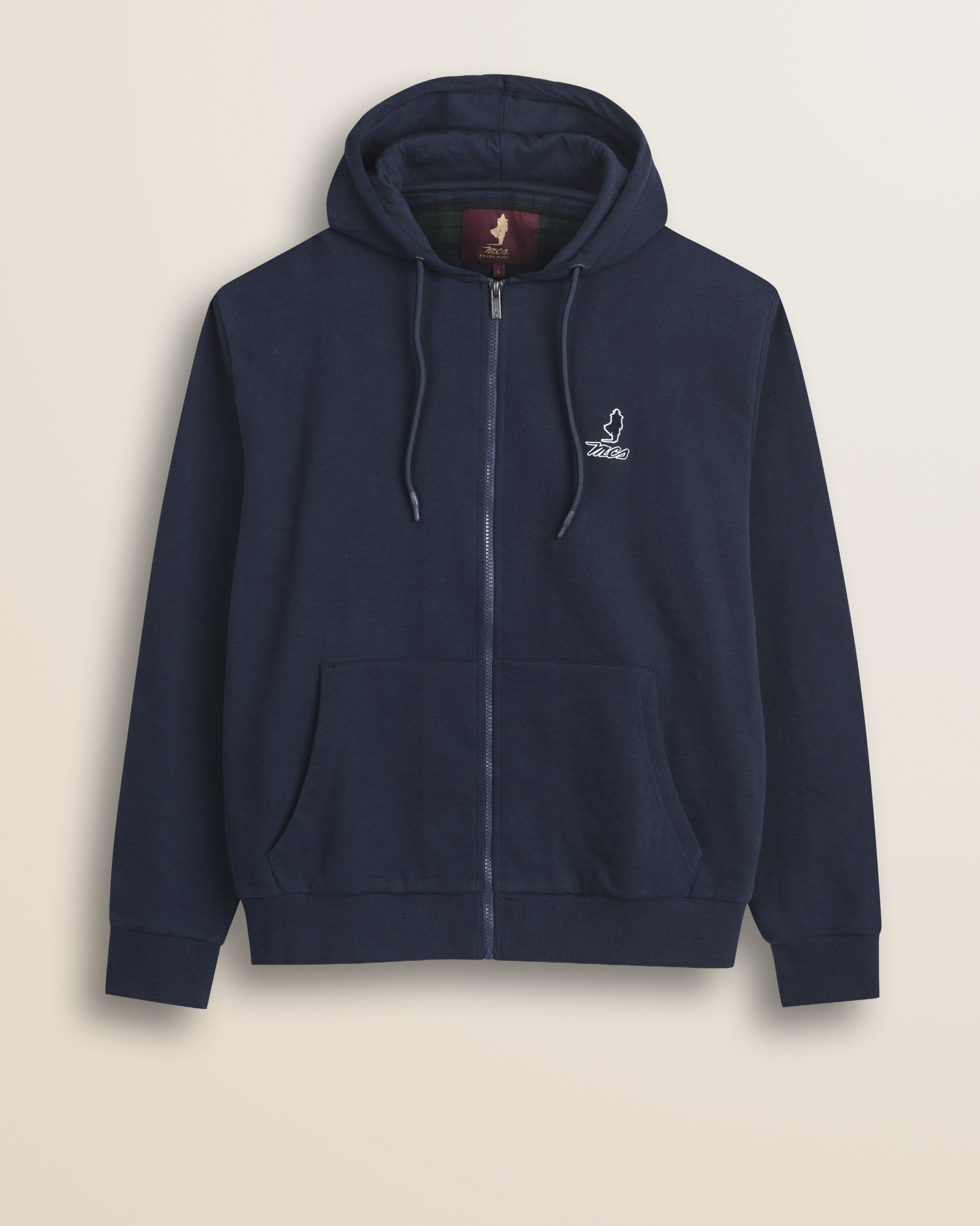 Felpa con Cappuccio Full Zip in Cotone fronte - Navy Blue
