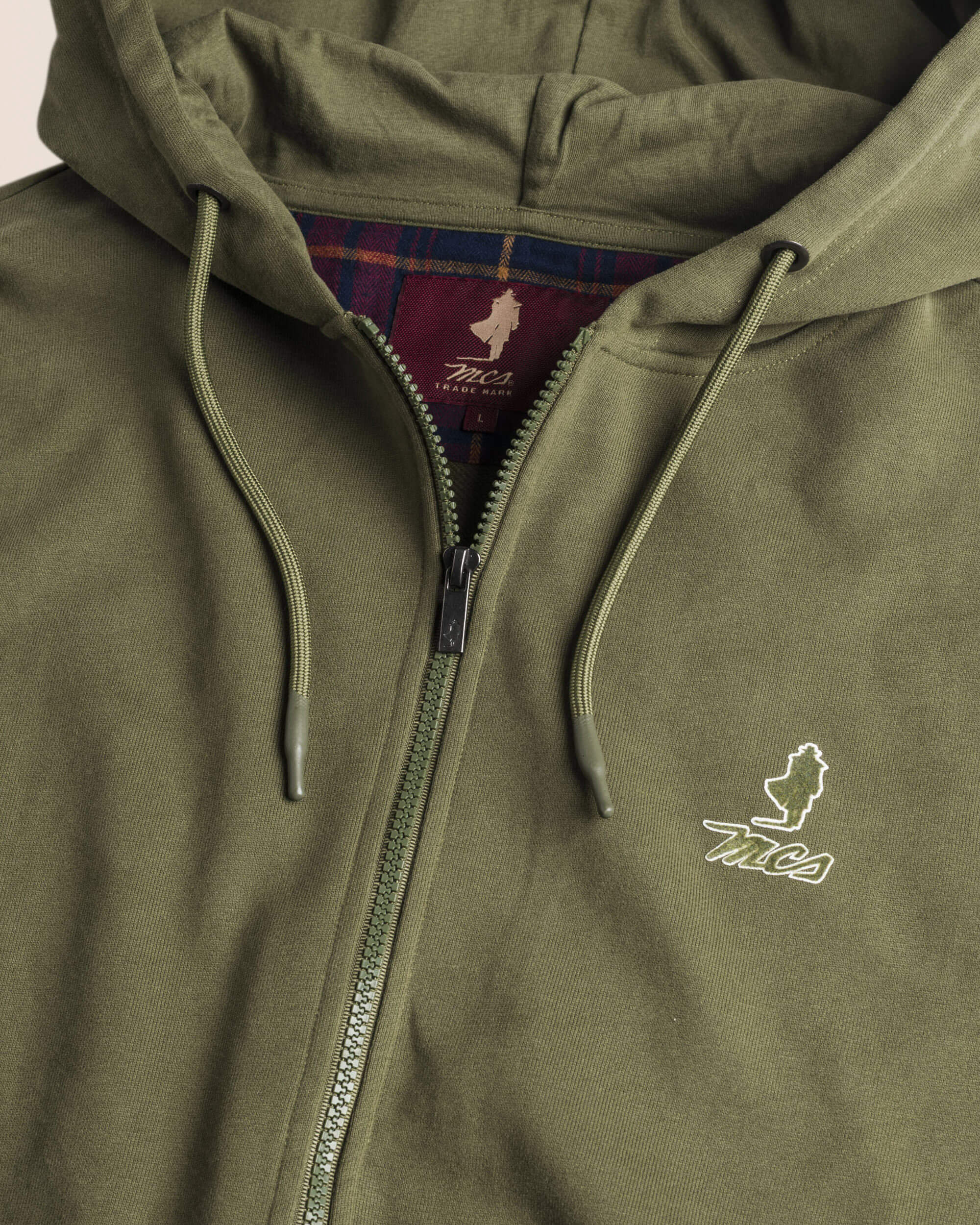 Felpa con Cappuccio Full Zip in Cotone dettaglio - Olive Night