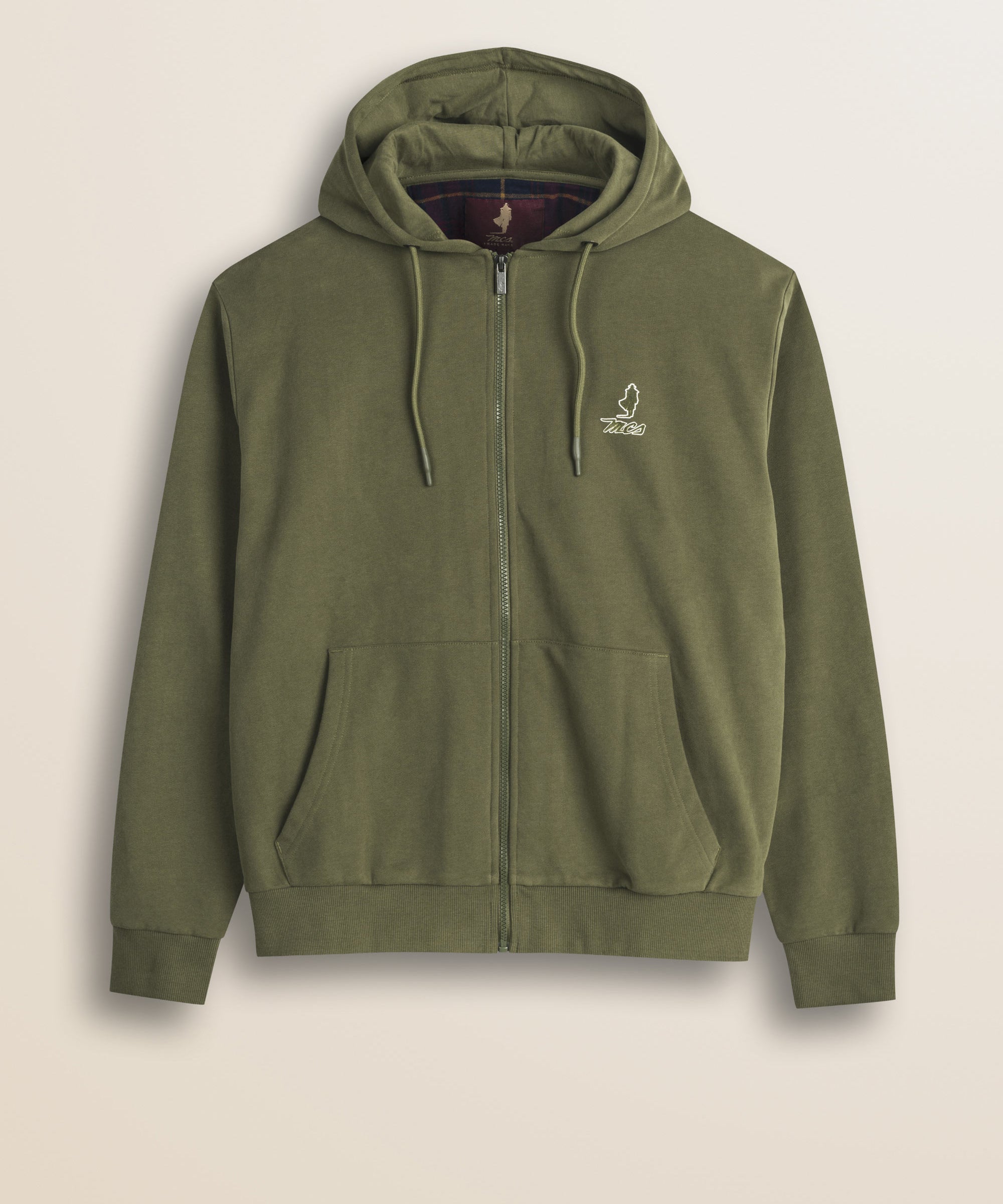 Felpa con Cappuccio Full Zip in Cotone fronte - Olive Night