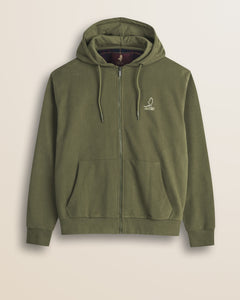Felpa con Cappuccio Full Zip in Cotone fronte - Olive Night