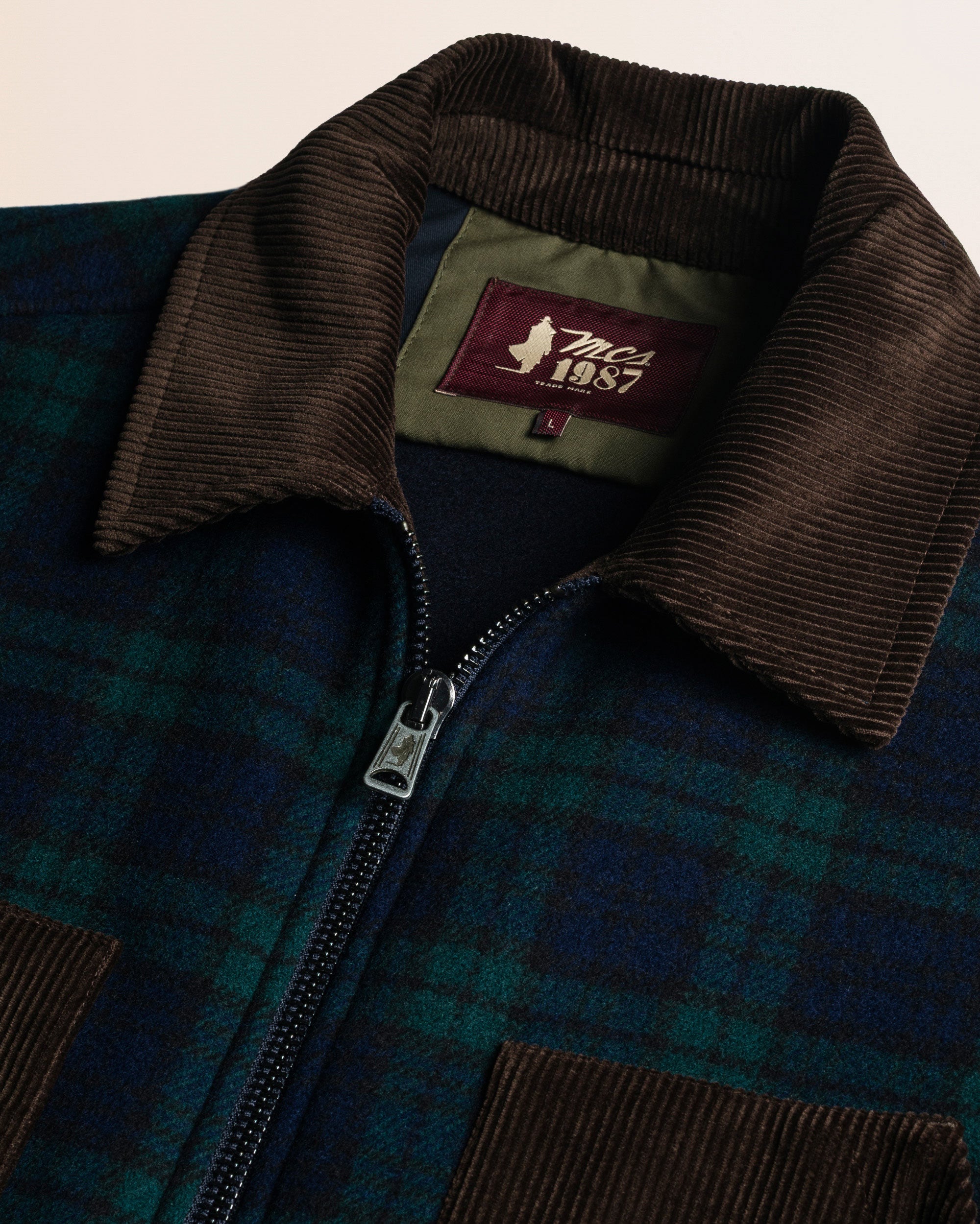Giacca Harrington in lana check Black Watch dettaglio colletto - Black Watch