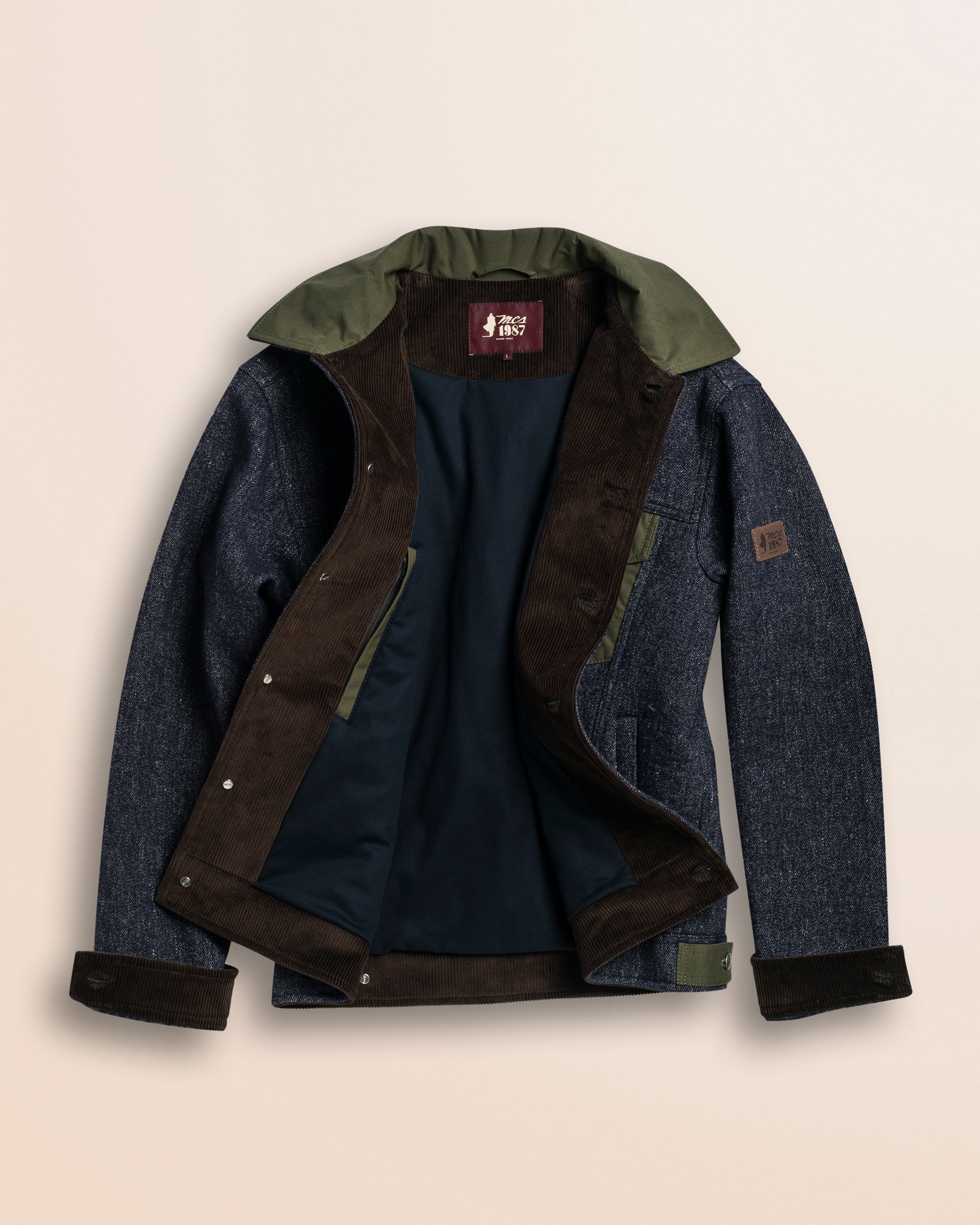Giacca Trucker in Lana e Lino dettaglio interno - Blue Denim
