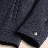 Giacca Trucker in Lana e Lino dettaglio manica - Blue Denim