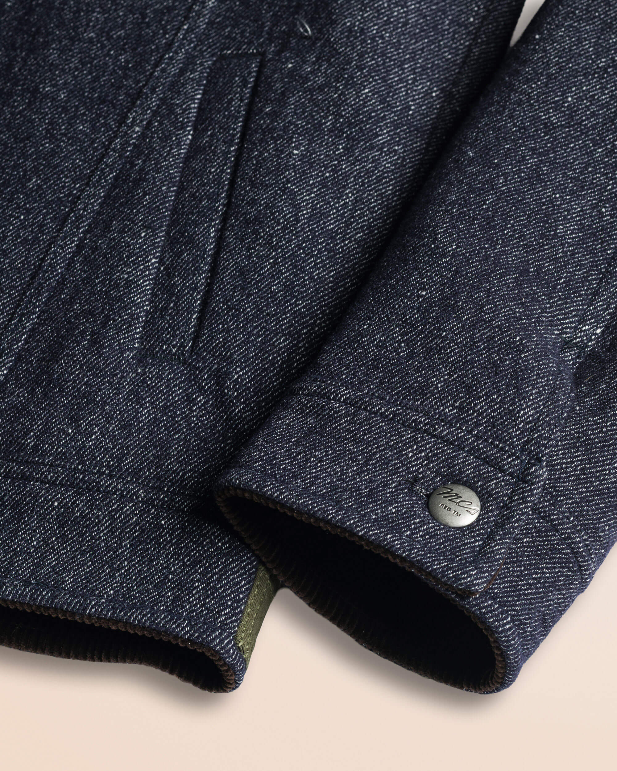 Giacca Trucker in Lana e Lino dettaglio manica - Blue Denim