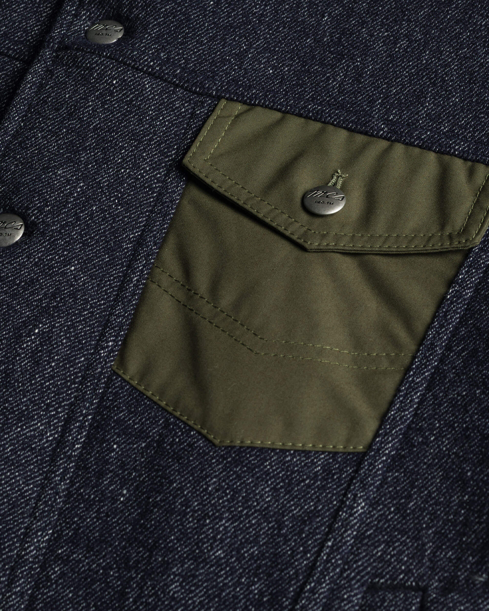 Giacca Trucker in Lana e Lino dettaglio tasca - Blue Denim