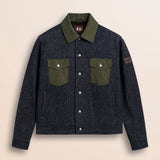 Giacca Trucker in Lana e Lino fronte - Blue Denim