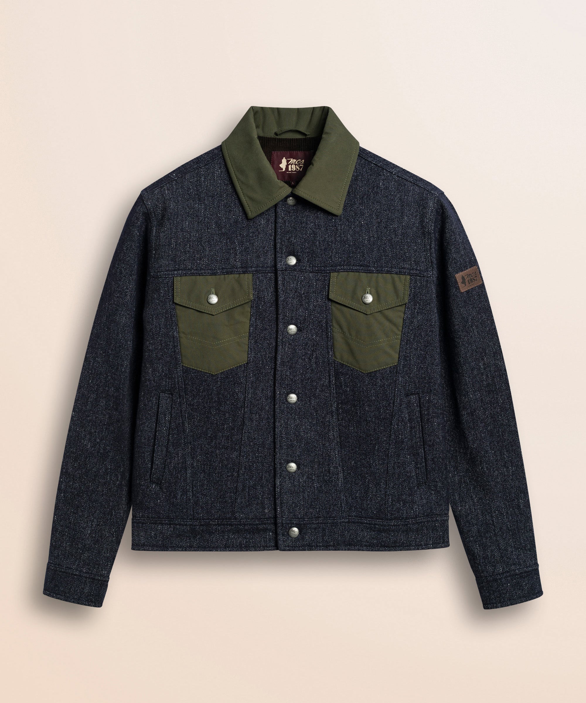 Giacca Trucker in Lana e Lino fronte - Blue Denim