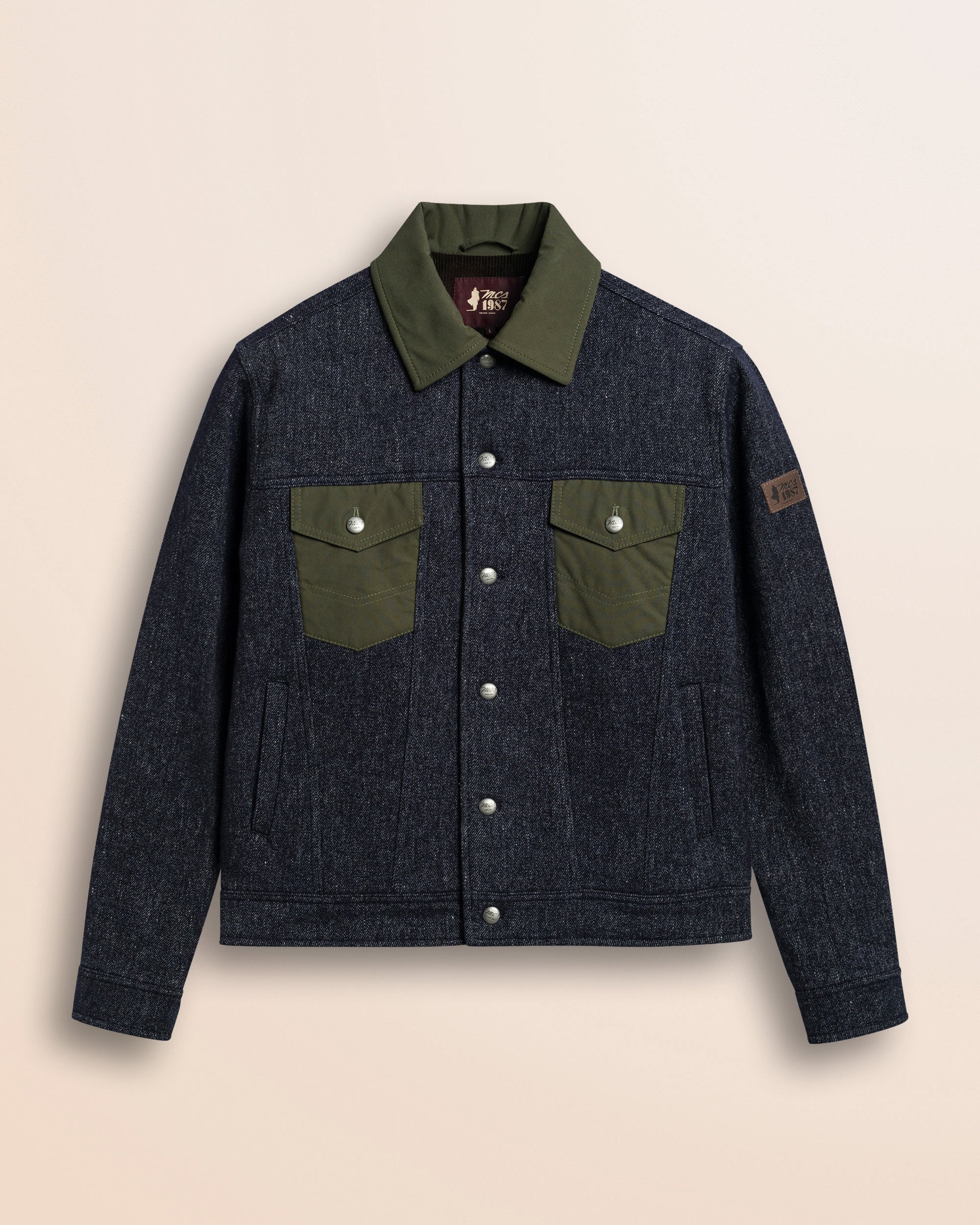 Giacca Trucker in Lana e Lino fronte - Blue Denim