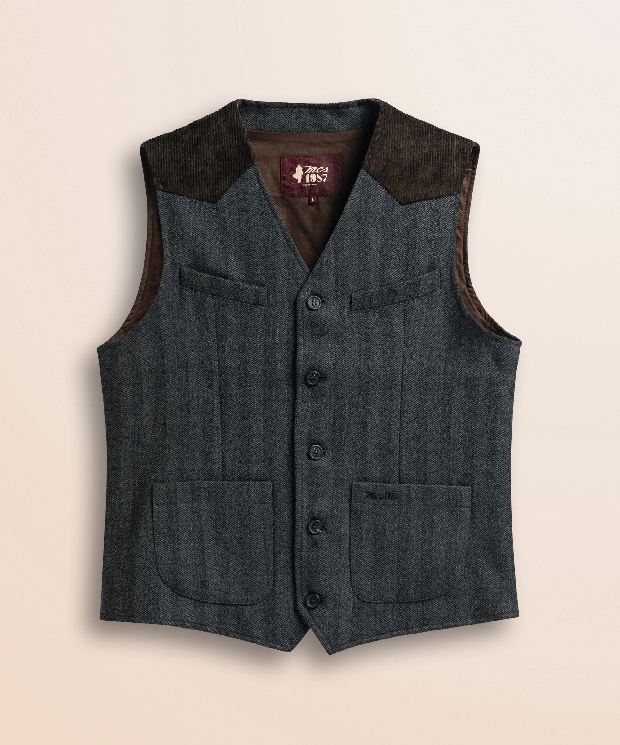 Gilet in Lana Herringbone fronte - Herringbone Grey Melange