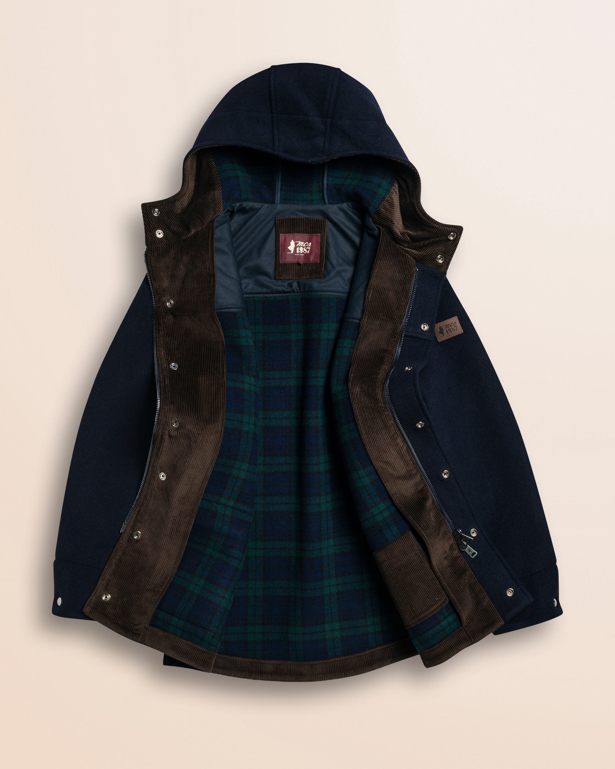 Caban in lana check Black Watch dettaglio interno - Blue Navy