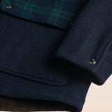 Caban in lana check Black Watch dettaglio manica - Blue Navy