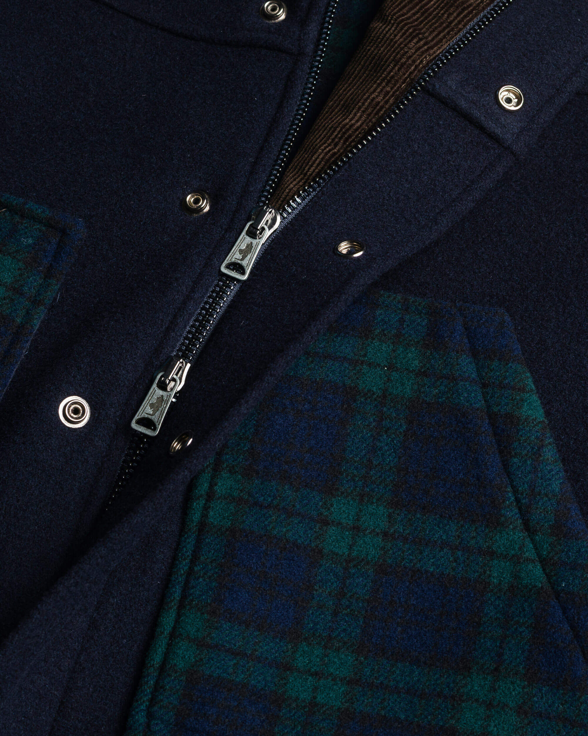 Caban in lana check Black Watch dettaglio zip - Blue Navy