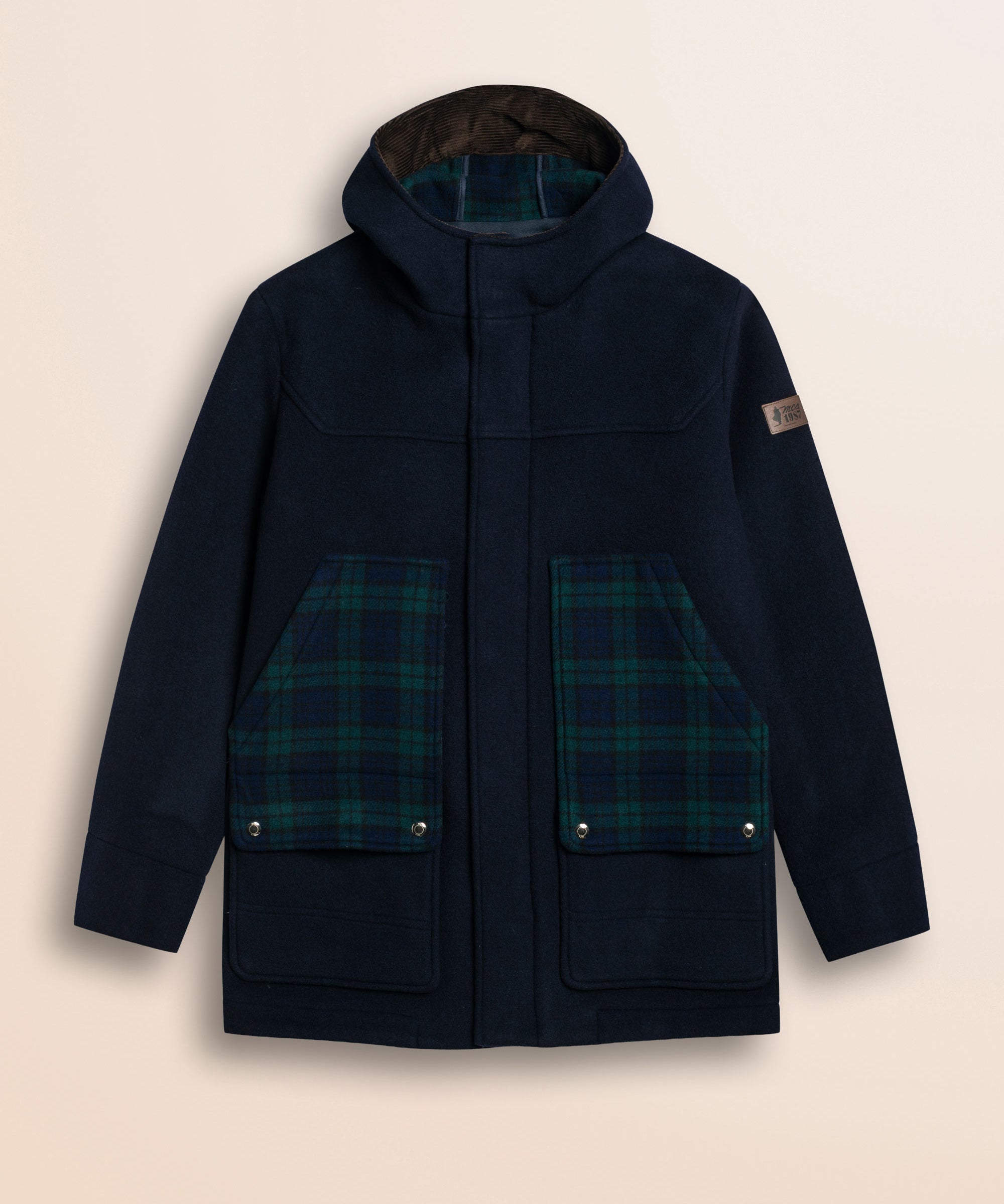 Caban in lana check Black Watch fronte - Blue Navy