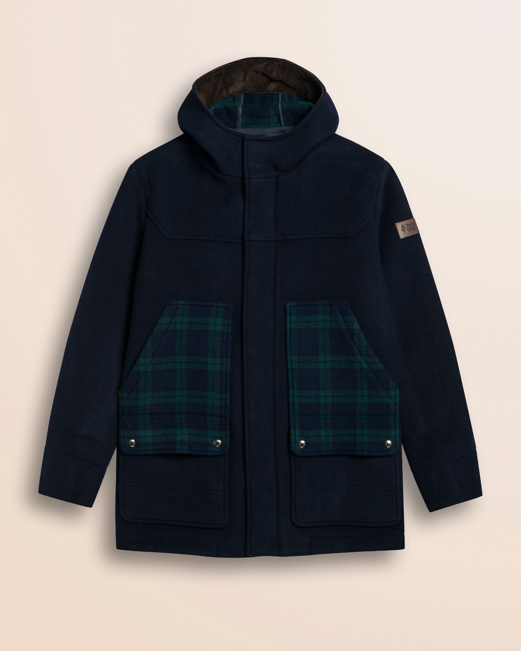 Caban in lana check Black Watch fronte - Blue Navy