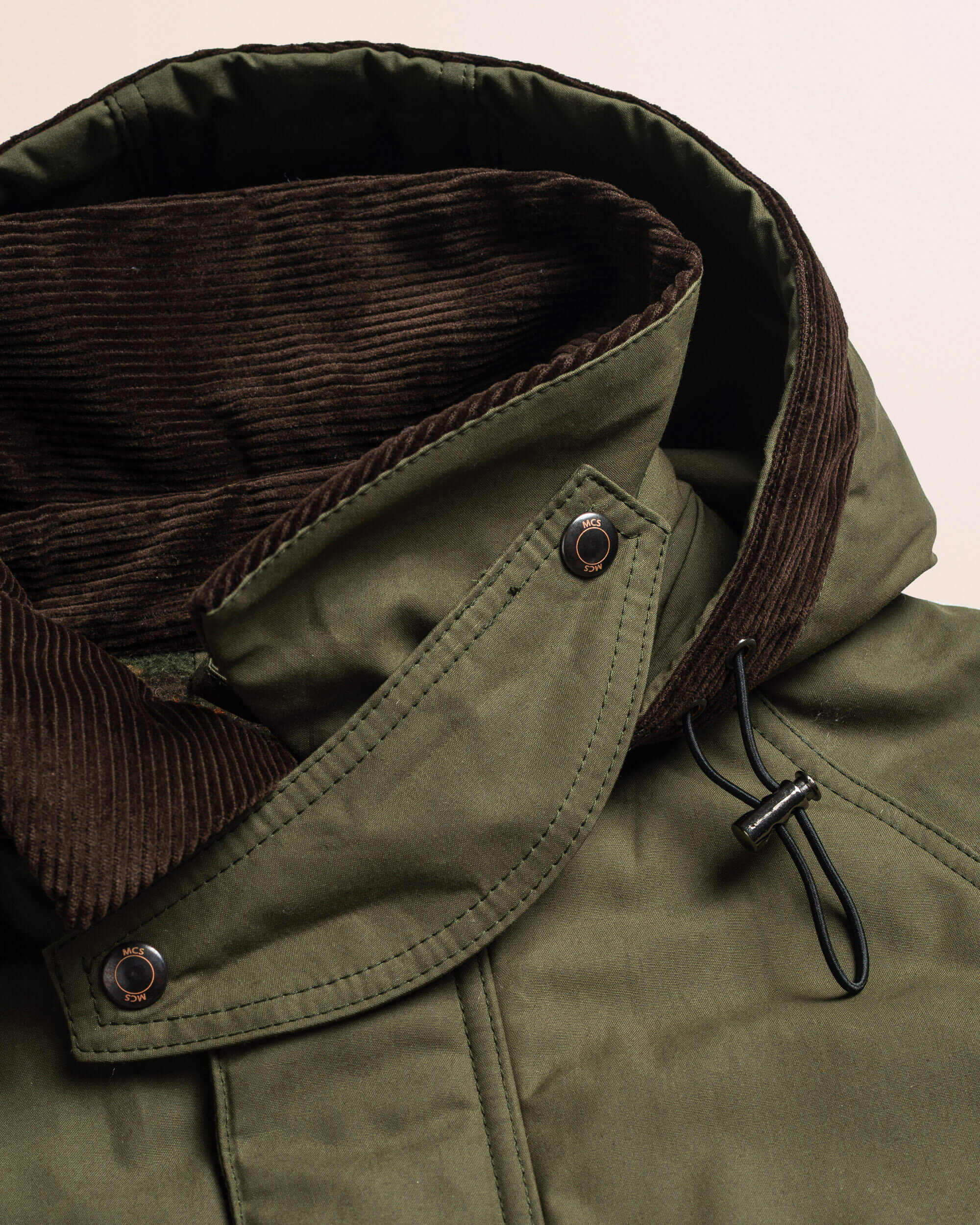 Caban in Cotone Cerato British Millerain dettaglio cappuccio apertura - Military Green