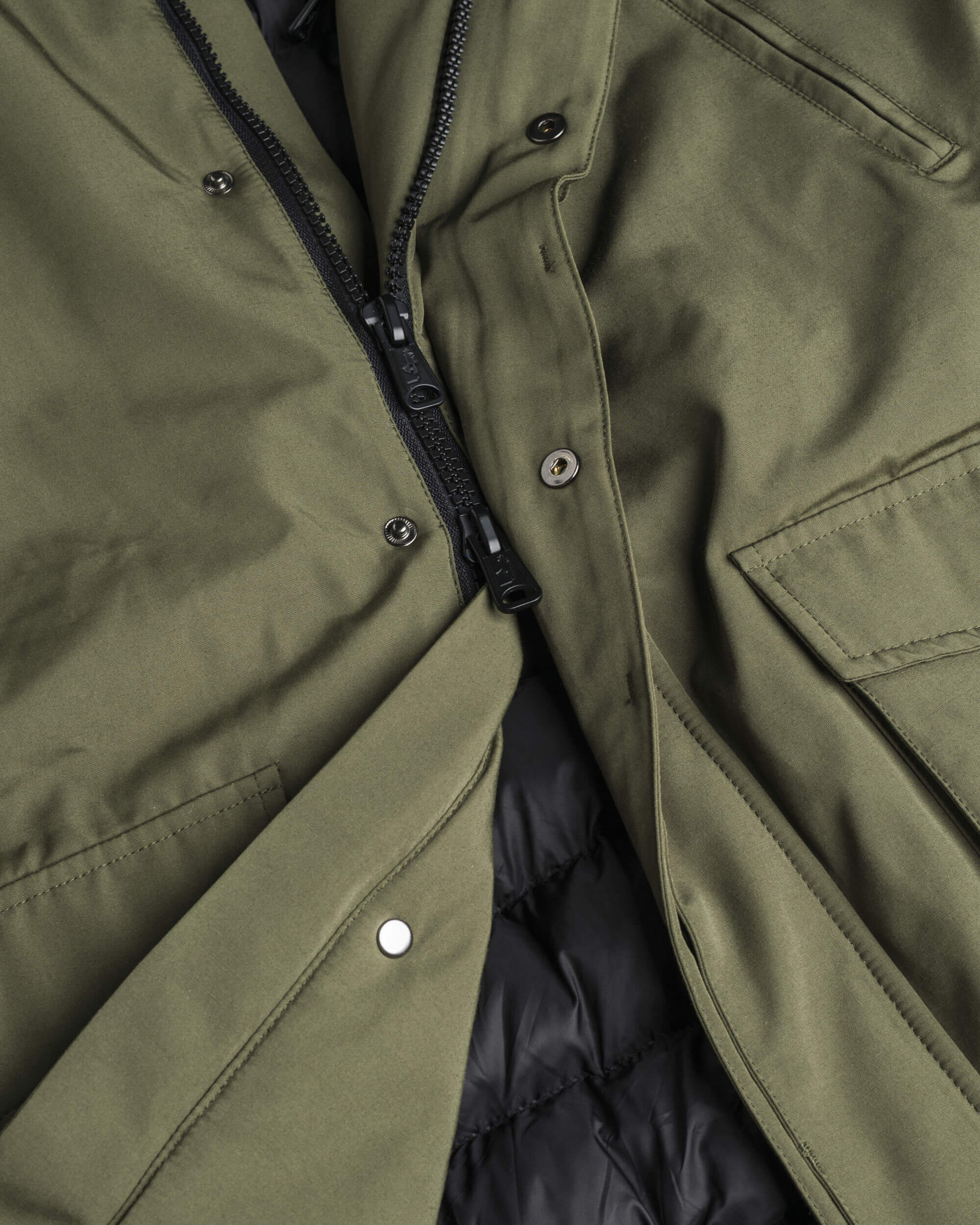 Parka in Softshell Imbottito Antivento dettaglio apertura - Olive Night