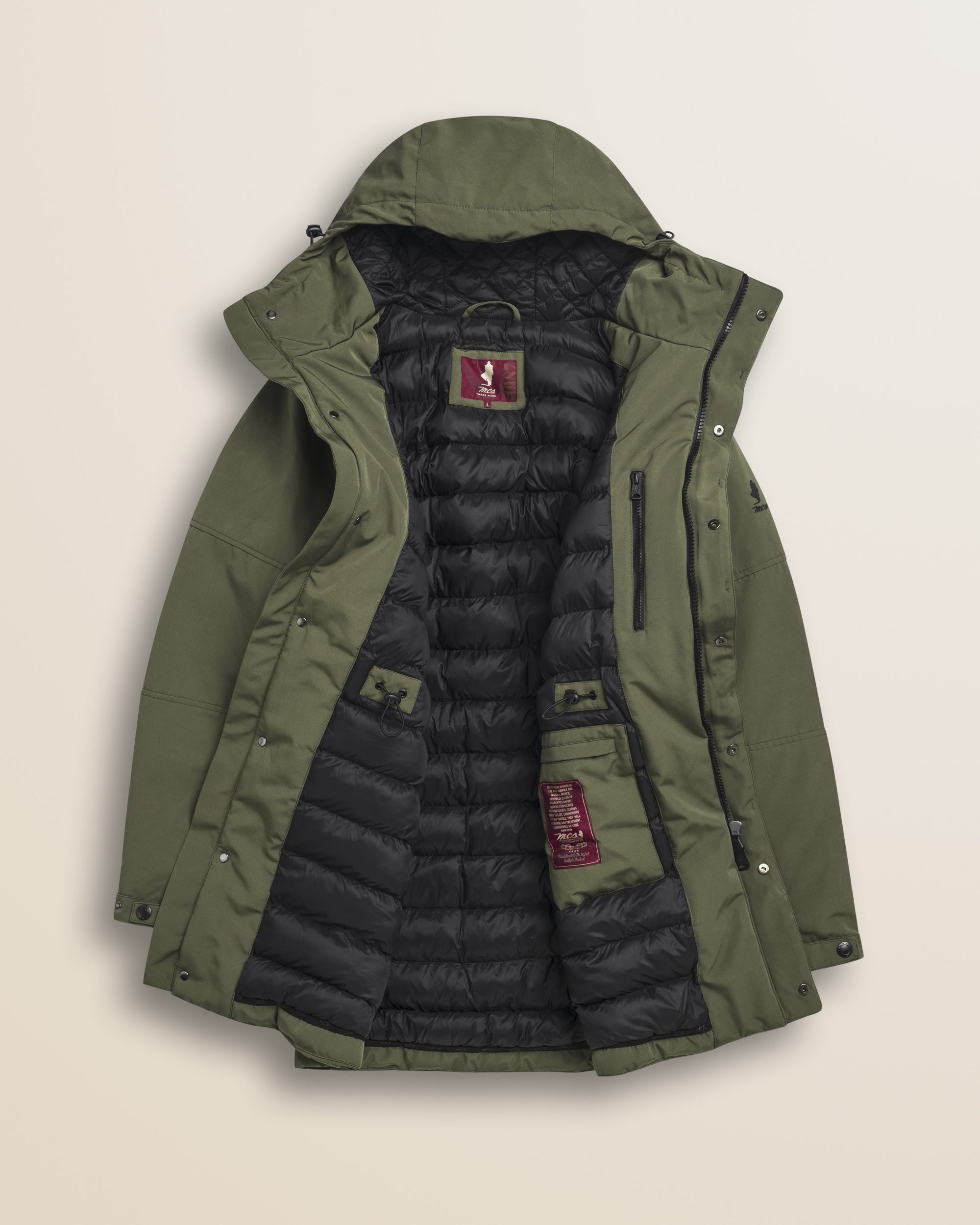 Parka in Softshell Imbottito Antivento dettaglio interno - Olive Night