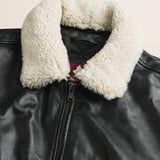 Giubbotto Aviatore in Pelle con Collo Staccabile dettaglio colletto - Black