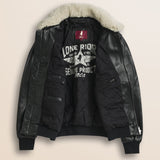 Giubbotto Aviatore in Pelle con Collo Staccabile dettaglio interno - Black