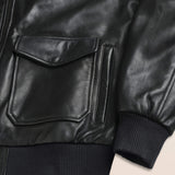 Giubbotto Aviatore in Pelle con Collo Staccabile dettaglio manica - Black