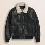 Giubbotto Aviatore in Pelle con Collo Staccabile fronte - Black