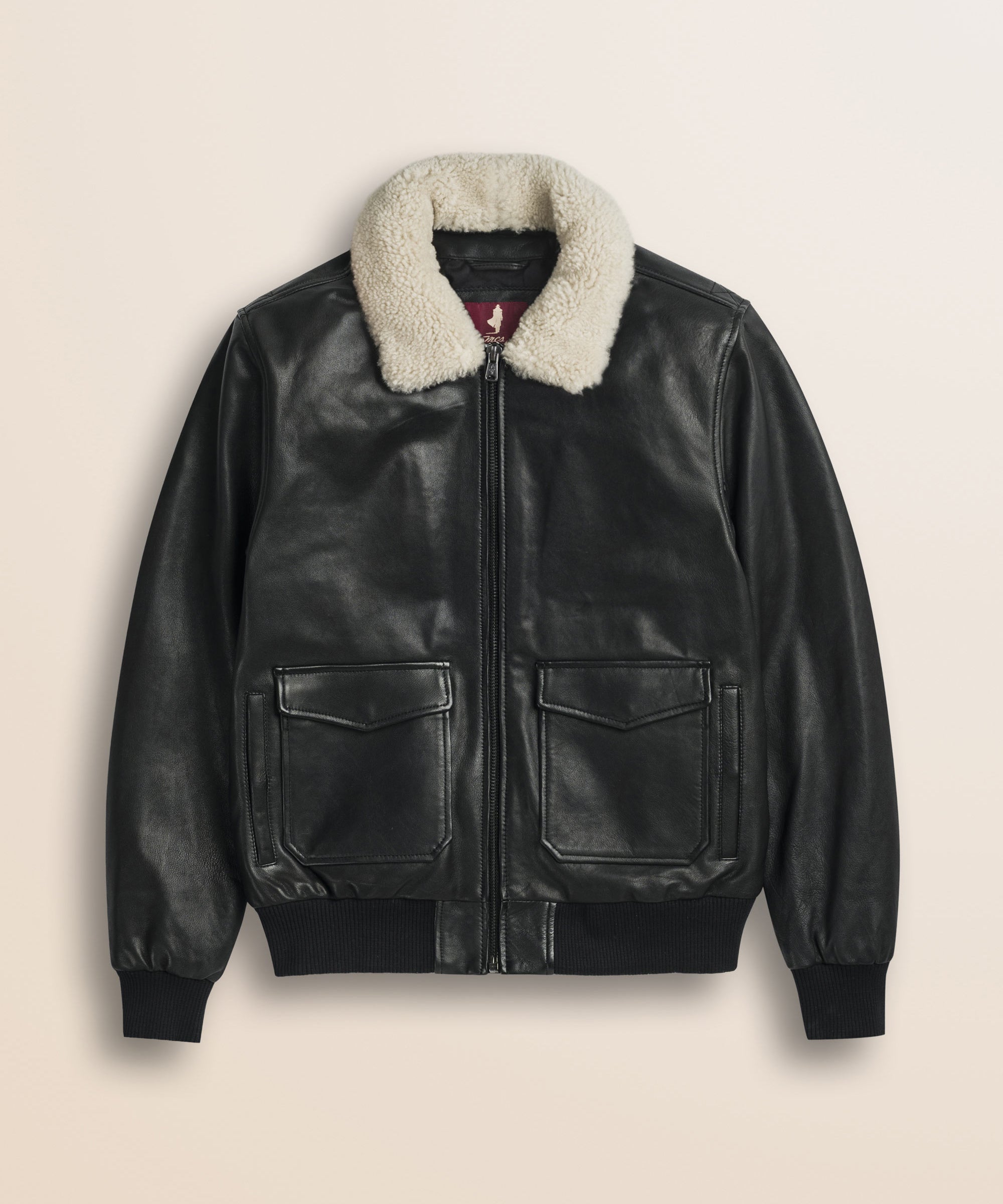 Giubbotto Aviatore in Pelle con Collo Staccabile fronte - Black