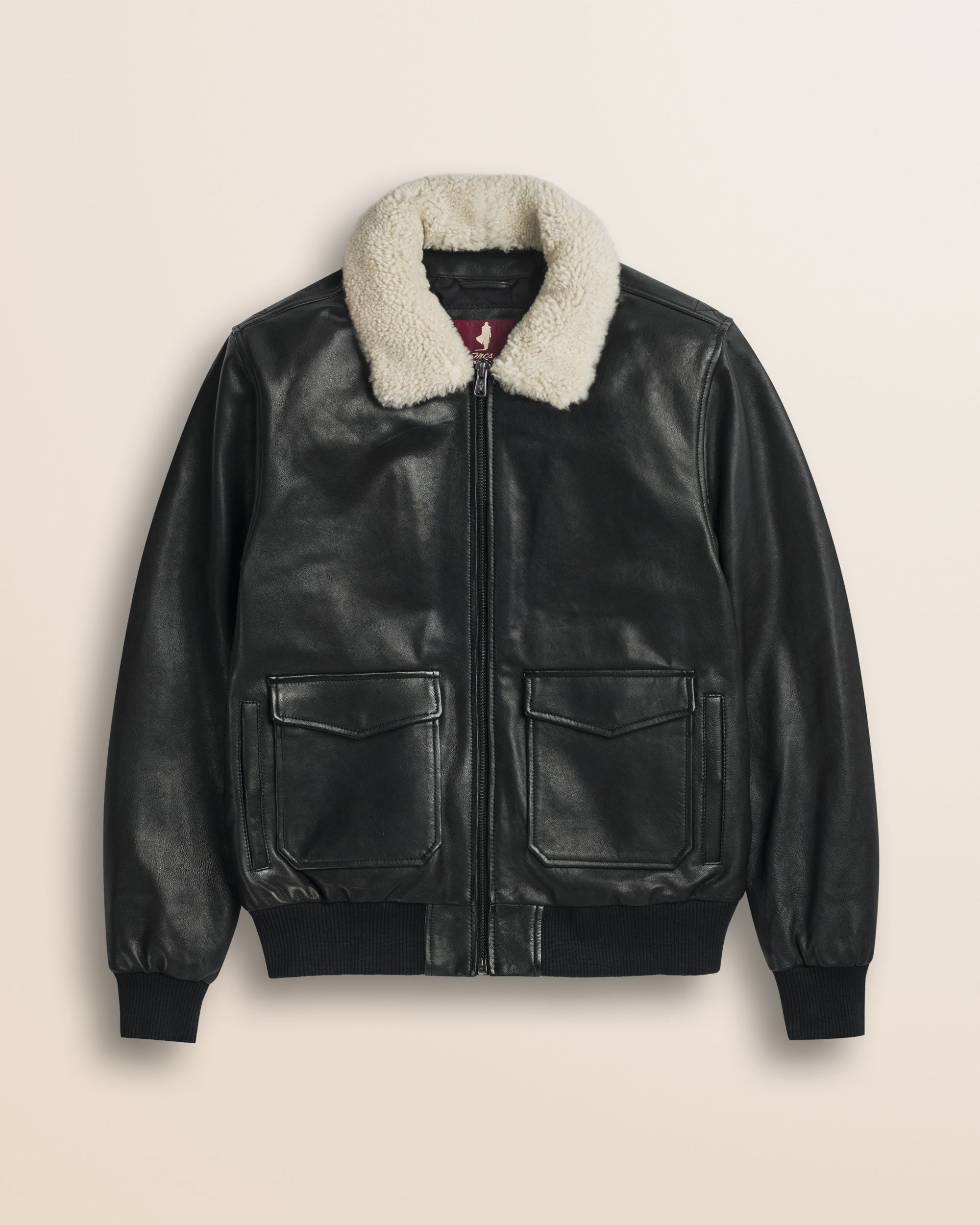 Giubbotto Aviatore in Pelle con Collo Staccabile fronte - Black