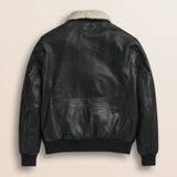 Giubbotto Aviatore in Pelle con Collo Staccabile retro - Black