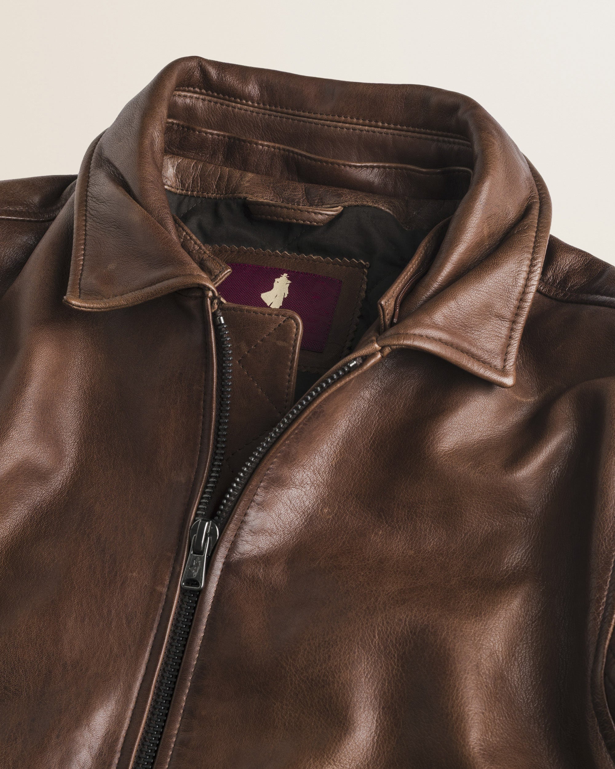 Giubbotto Aviatore in Pelle con Collo Staccabile dettaglio colletto - Cuir