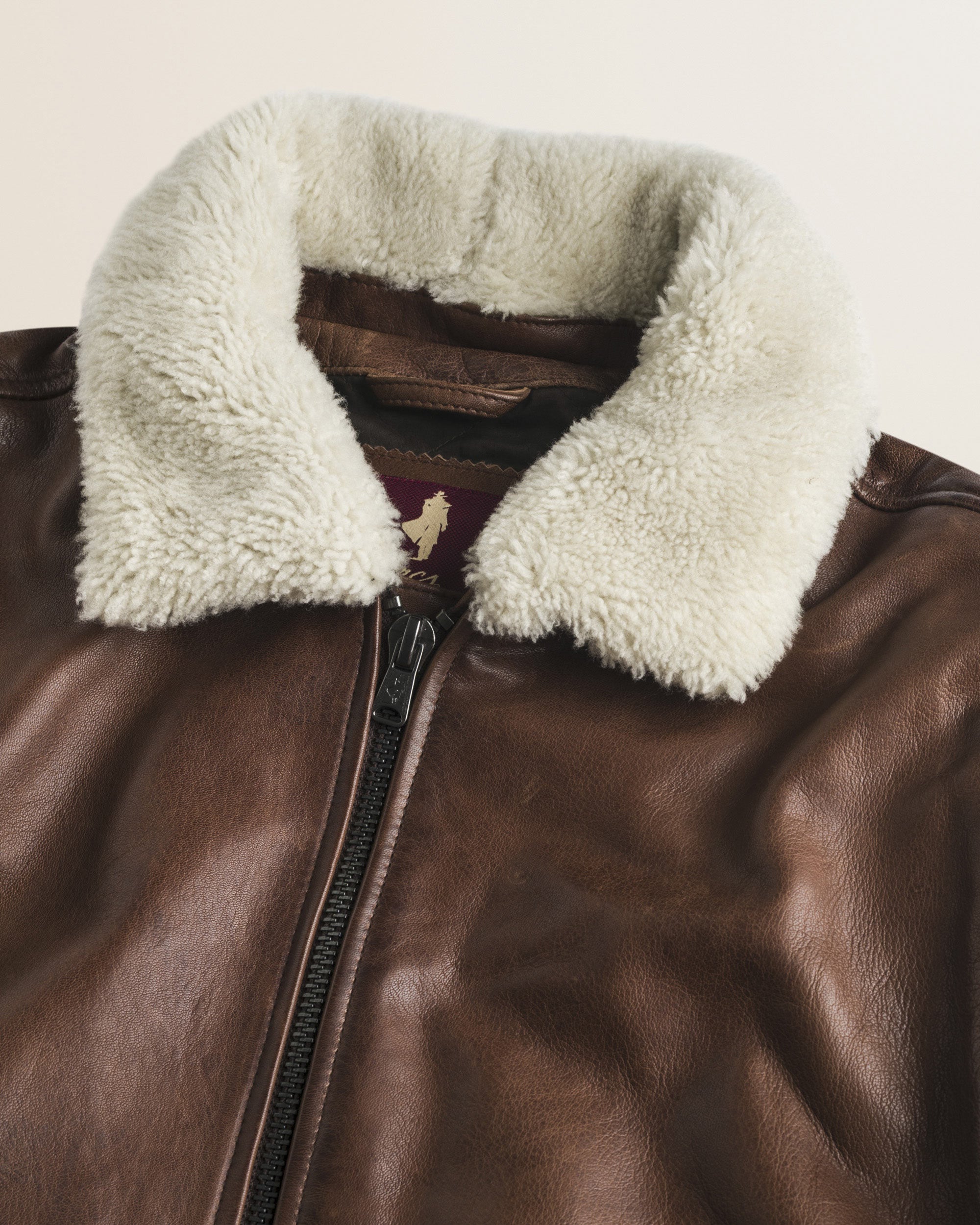Giubbotto Aviatore in Pelle con Collo Staccabile dettaglio colletto - Cuir