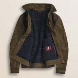Giacca Harrington in Pelle Scamosciata Cerata dettaglio interno - Cognac