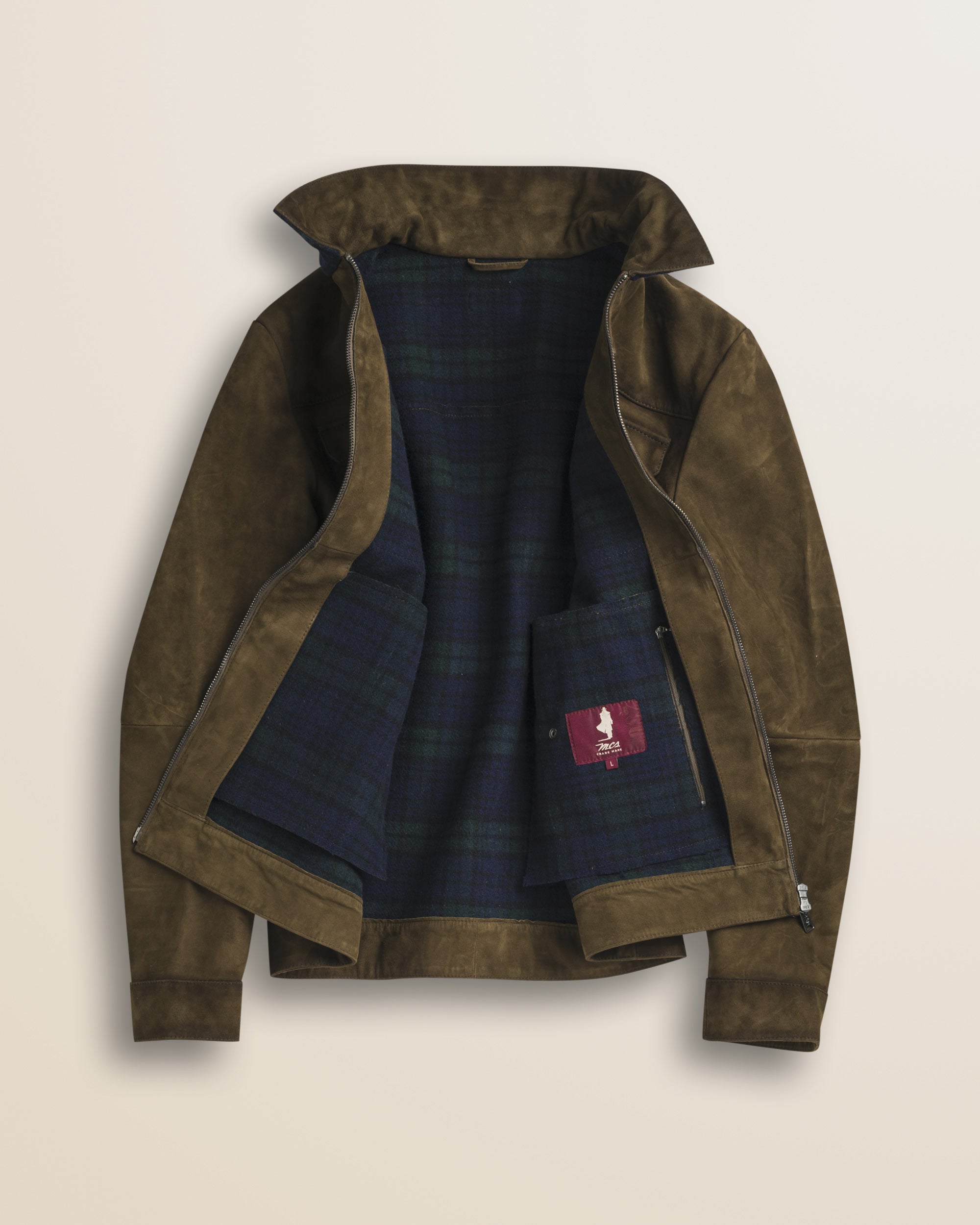 Giacca Harrington in Pelle Scamosciata Cerata dettaglio interno - Cognac