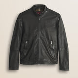 Giacca Biker in Pelle d'Agnello Cerata a Mano fronte - Chocolate