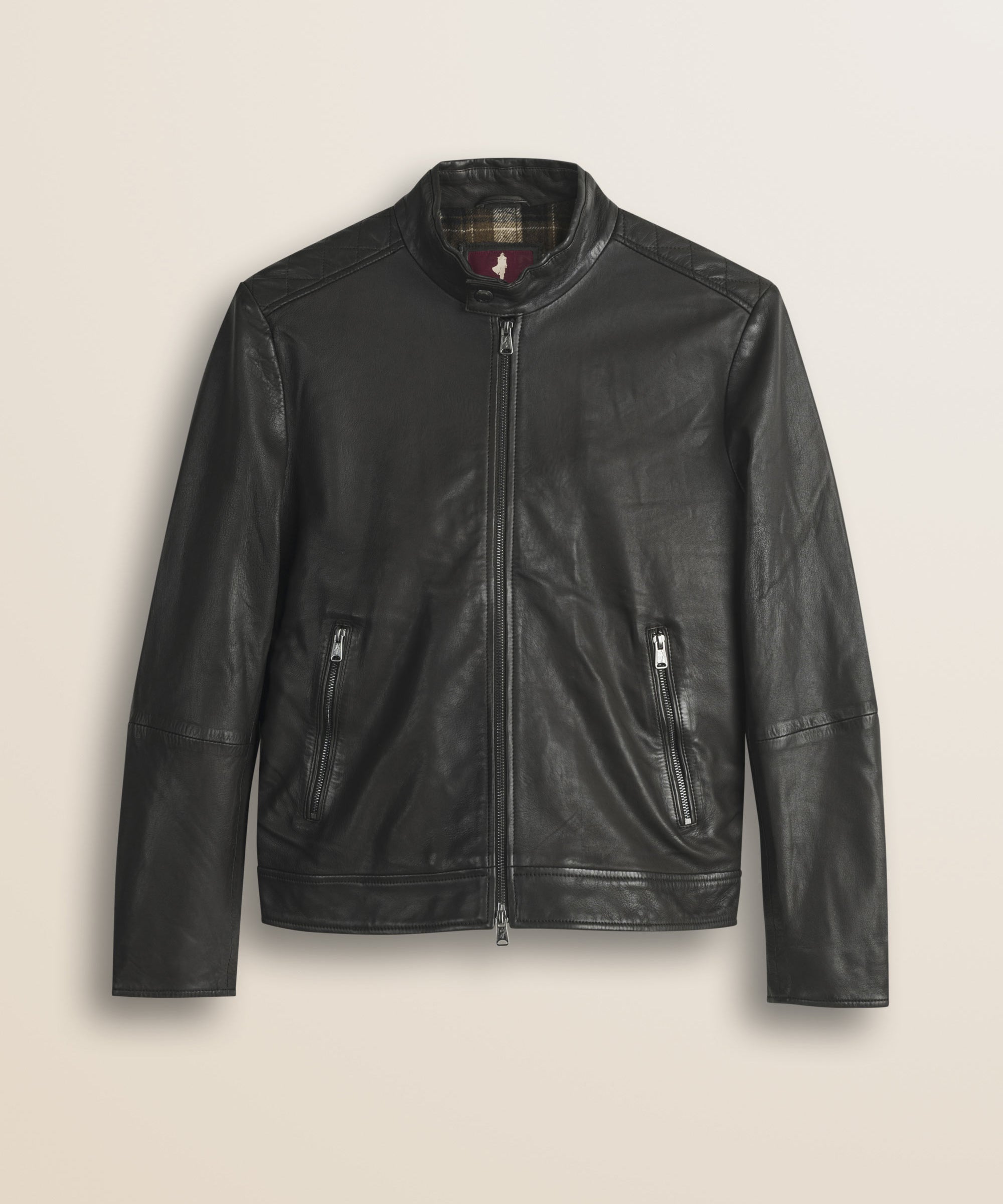 Giacca Biker in Pelle d'Agnello Cerata a Mano fronte - Chocolate