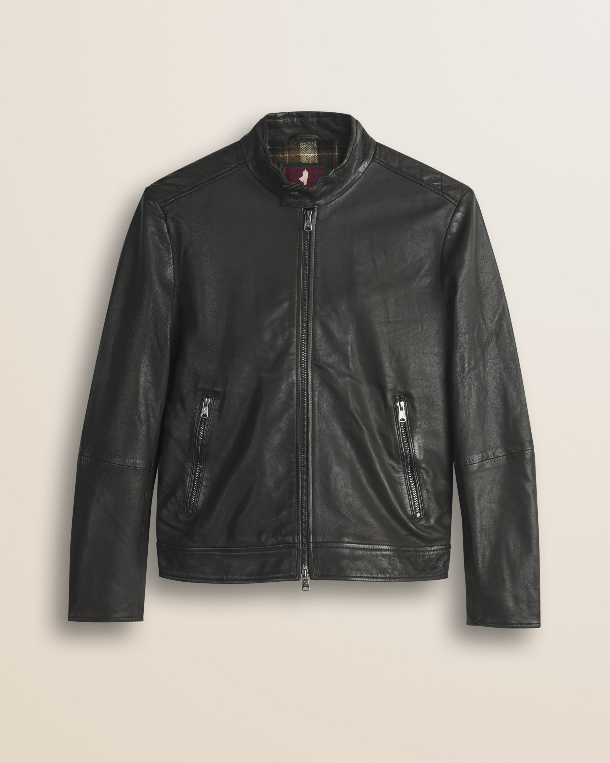 Giacca Biker in Pelle d'Agnello Cerata a Mano fronte - Chocolate