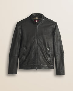 Giacca Biker in Pelle d'Agnello Cerata a Mano fronte - Chocolate