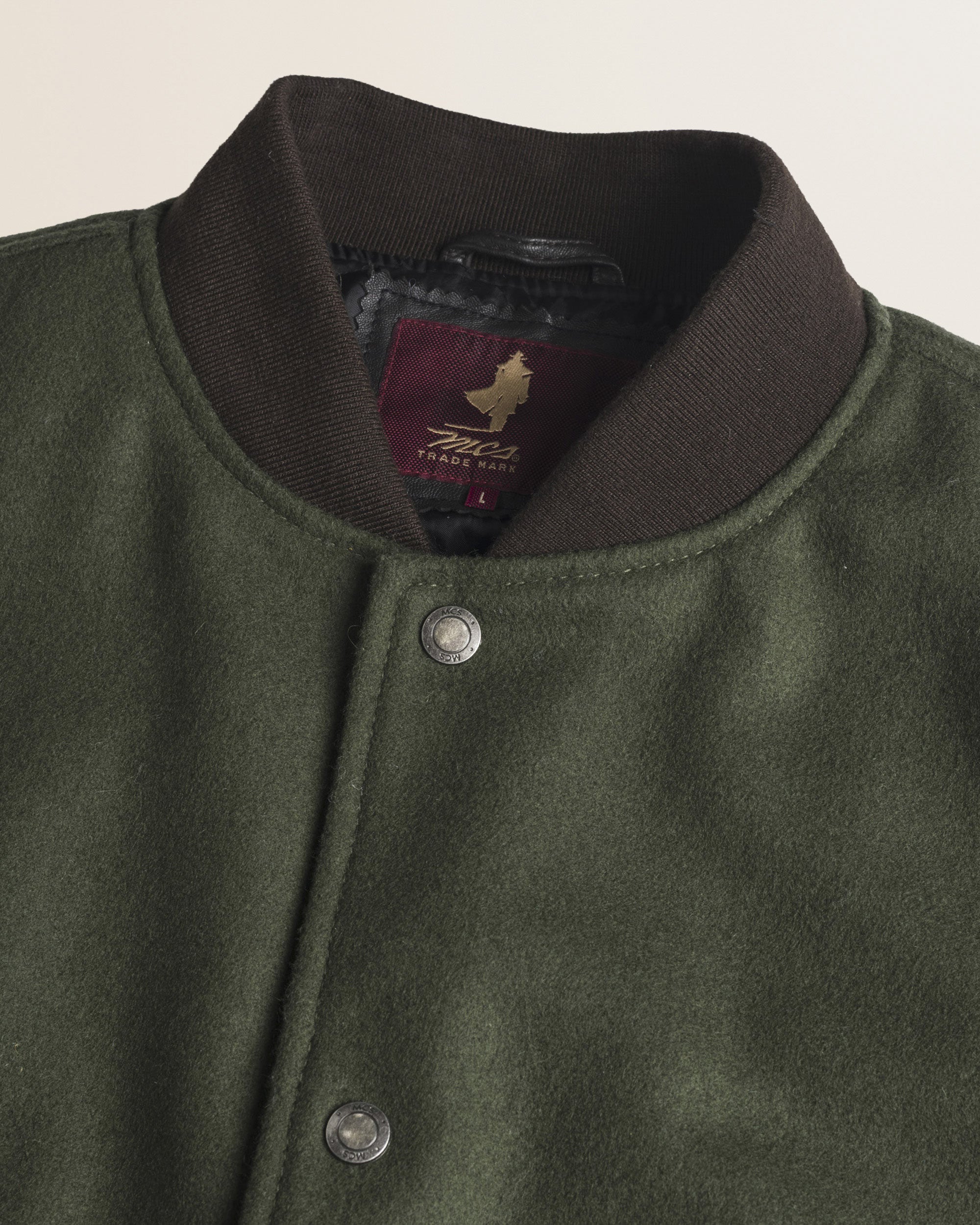 Bomber in Misto Lana con Maniche in Pelle dettaglio colletto - Olive Night