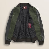 Bomber in Misto Lana con Maniche in Pelle dettaglio interno - Olive Night
