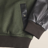 Bomber in Misto Lana con Maniche in Pelle dettaglio manica - Olive Night