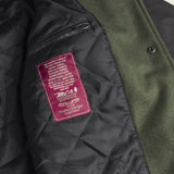Bomber in Misto Lana con Maniche in Pelle dettaglio taschino interno - Olive Night