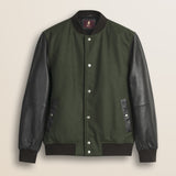 Bomber in Misto Lana con Maniche in Pelle fronte - Olive Night
