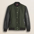 Bomber in Misto Lana con Maniche in Pelle fronte - Olive Night